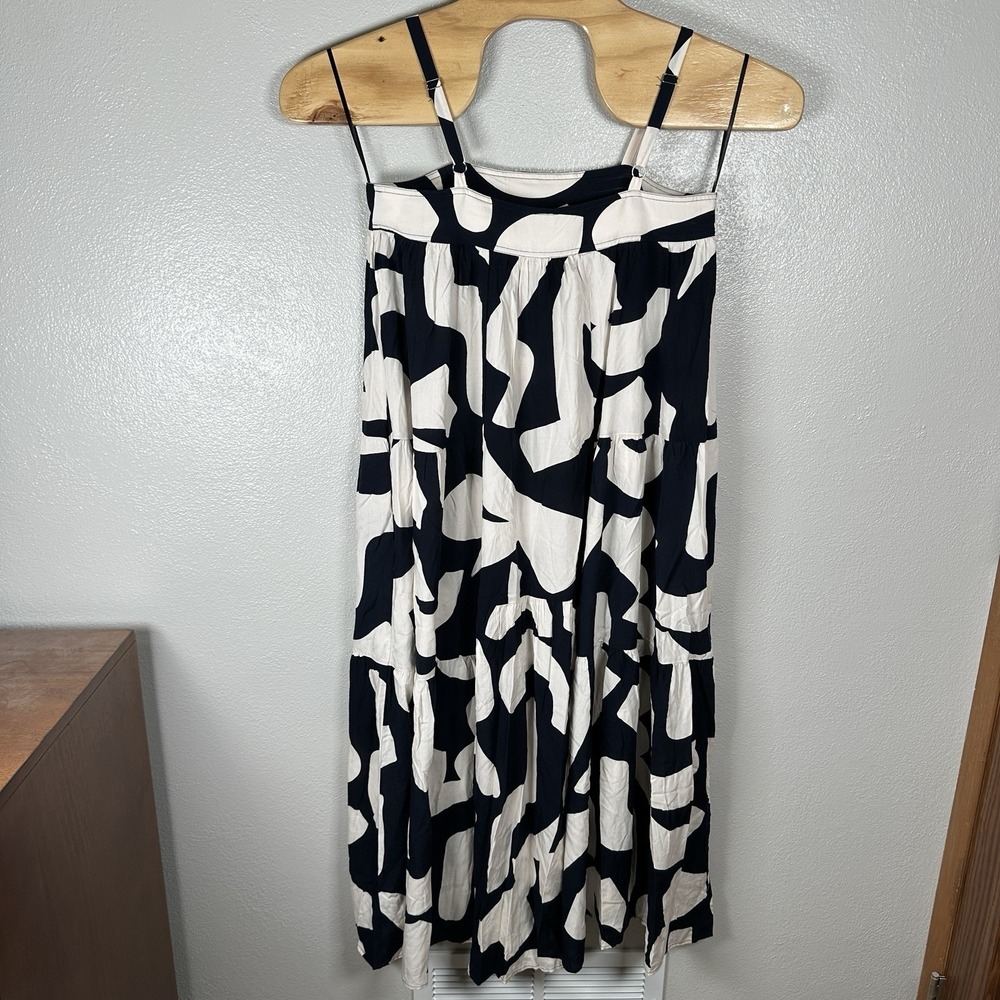 NEW Abel the Label Anthropologie Navy Blue Cream Abstract Maxi Dress Small Boho - Picture 4 of 7